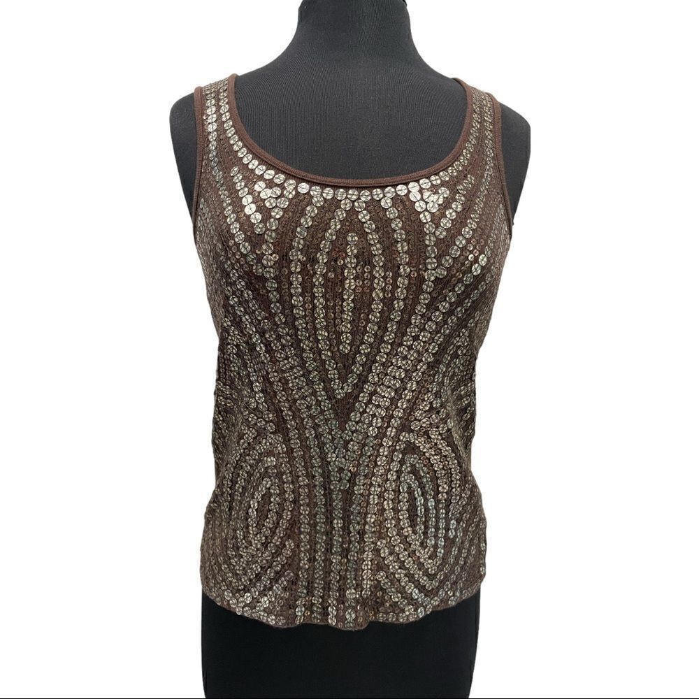 Michael Michael Kors Brown Ribbed Sequin Tank Top Sz M